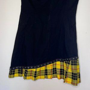 Blest Strapless Stretch Mini Dress Yellow Tartan Grommets Hidden Zip Size XL